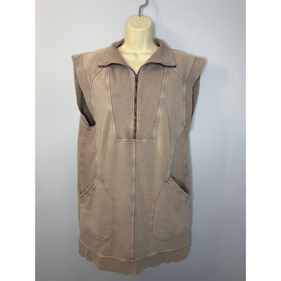 Daily Practice Anthropologie Meru Zip Front Mini Dress Pockets Taupe Women's L - Picture 2 of 13